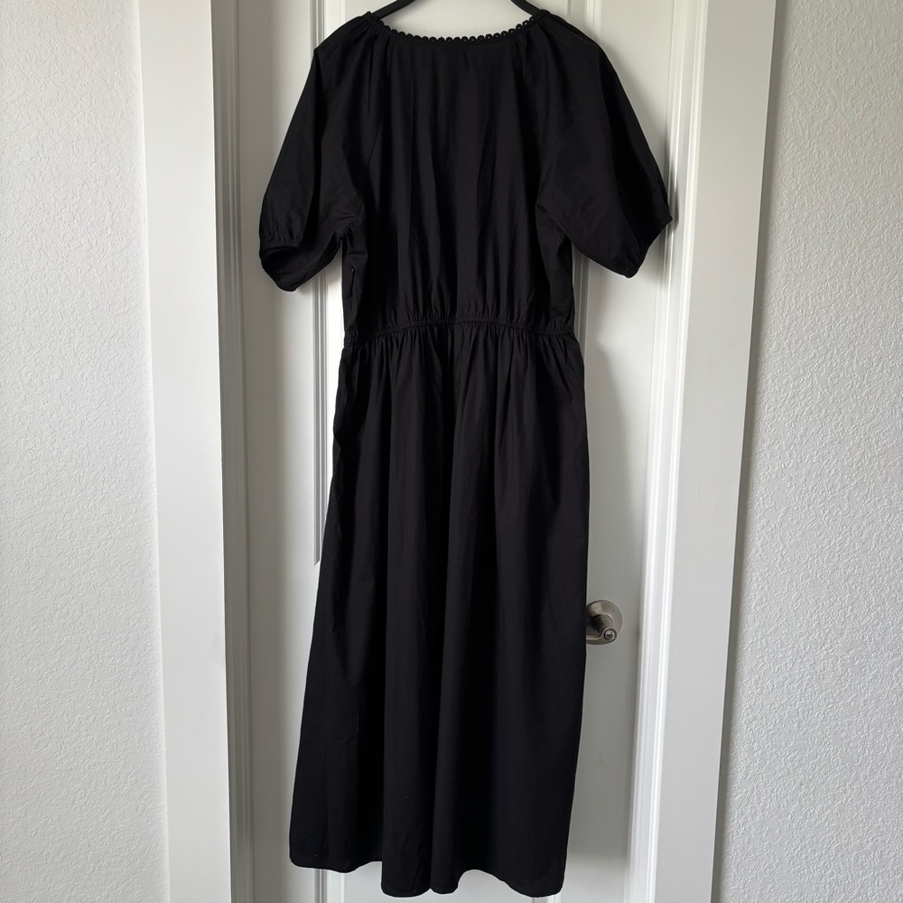 J. Crew Black V-Neck Puff Sleeve Midi Dress